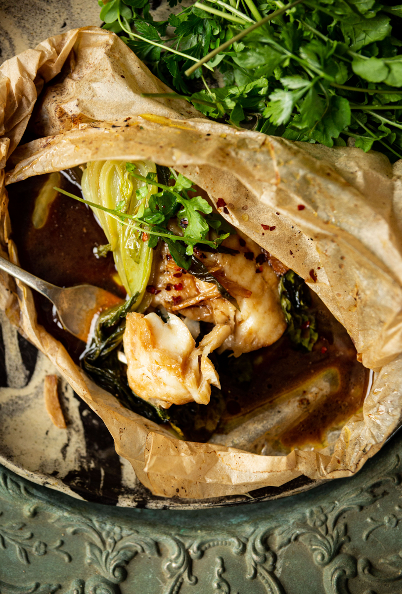 Ginger, Soy &amp; Bok Choy Blue Cod en Papillote &ndash; Chatham Island Food Company