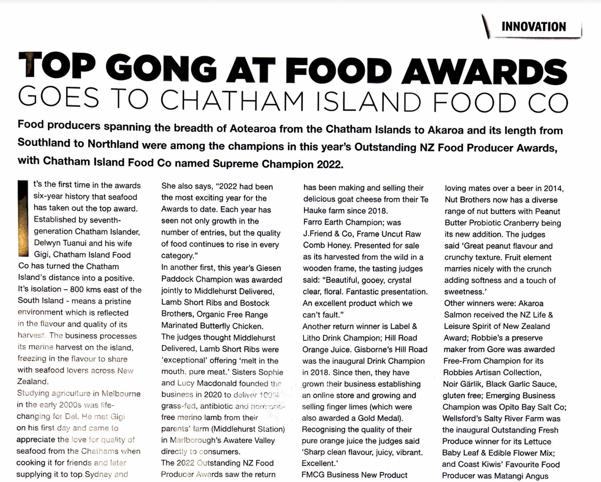 Food Technology Magazine – Chatham Island Food Company